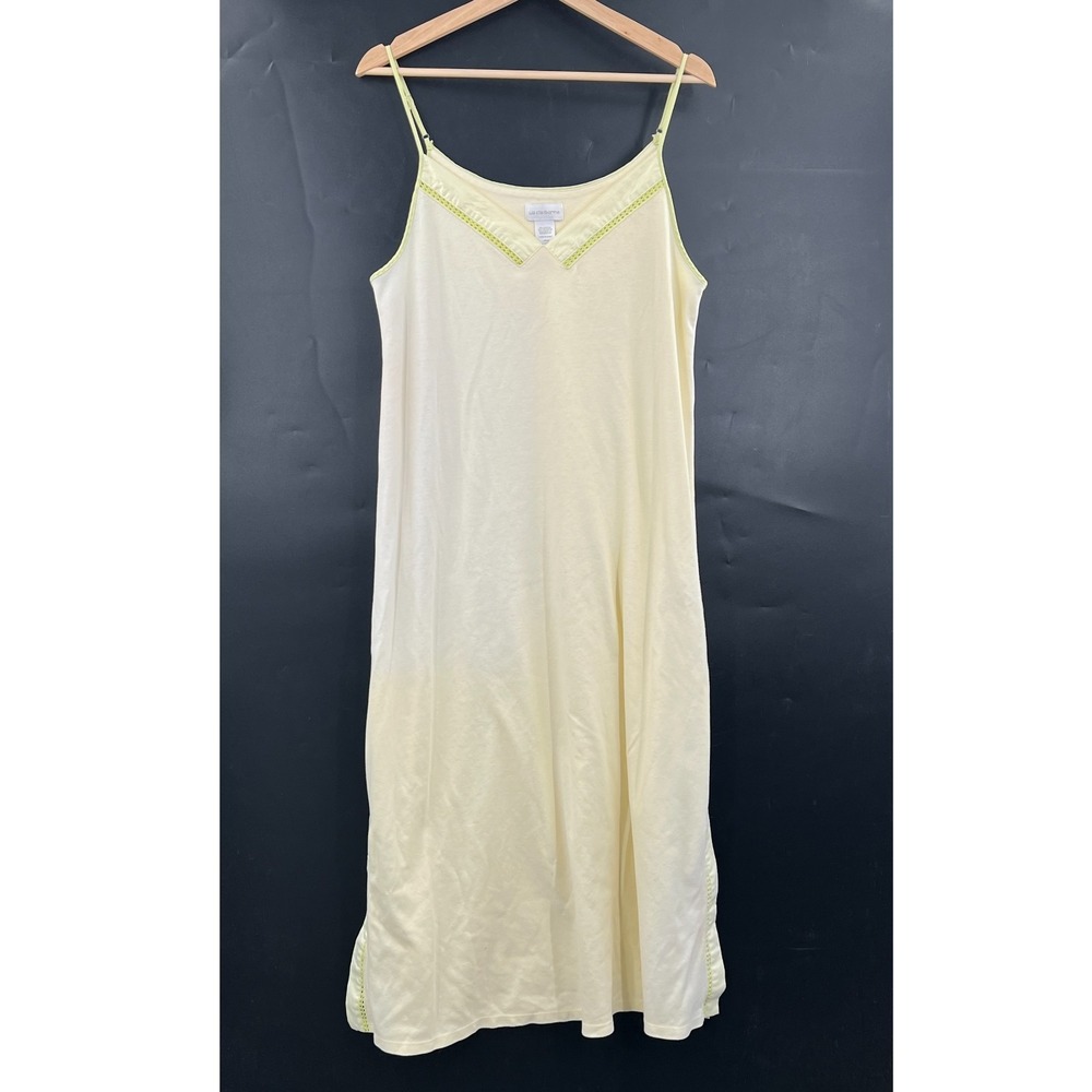 Liz Claiborne cotton blend nightgown map dress‎ slip butter yellow embroidered L